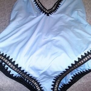 Sexy Silver Stunning Plunging Pale Blue One Piece Suit w/Silver Embroidery